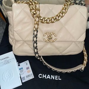 Chanel 19 Large Lambskin Flap Bag Beige 2021
